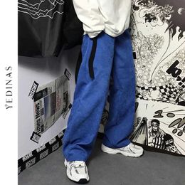 Yedinas Spring Autumn Corduroy Pants For Women Korean Style Solid Colour Casual Pant Wide Leg Vintage Trousers Female Plus Size 210527