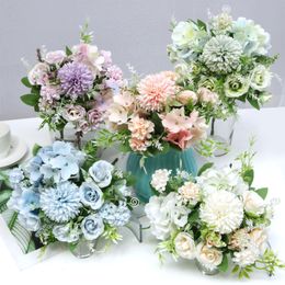 Tea Roses Vases for Home Decoration Accessories Fake Daisy Plastic Plants Wedding Decorative Artificial Flowers