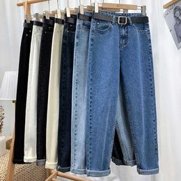 Streetwear Blue Autumn Jeans Plus Size Women Denim Pants Vintage Denim Trousers Korean Spring High Waist Stretch Elastic 210616