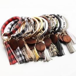 New Leather Keychains Leopard Keyrings Bracelet Tassel Pendant Camouflage Plaid Bag Charms Accessories Fashion Women Key Chain Rings