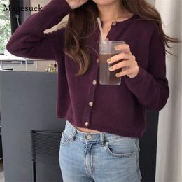 Fashion Long Sleeve Vintage Knitted Sweater Women Cropped Cardigan Mujer Solid Sweaters Casual Ladies 11136 210512