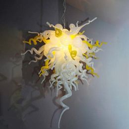 Nordic Lamp Yellow White Colour Hand Blown Glass Chandeliers Art Decor Lamps Lights LED 110v 120v 2220v 240v Bulbs Hanging Pendant Lightings 24 by 36 Inches