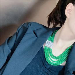 Hand knotted 5 strands 8mm green jade necklace micro inlay zircon accessorie 45-55cm fashion Jewellery