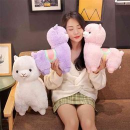 35/40/50cm Stuffed Saddle Alpaca Purple Pink White Sheep Toy Fuzzy Long Plush Grassland Animal Standing Lying Alpacas Gift 210728