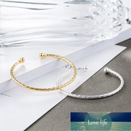 925 Sterling Silver Wave Pattern Couple Bangle Bracelet Fashion Simple Gold Colour Open Cuff Bangle For Lover's S-B281