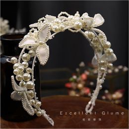 Handmade Original Beautiful Beaded Colorful Pearl Flower Headband Crown Headdress Wedding Dress Stage With Makeup Accessories Hair Clips & B