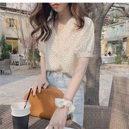 spring Vintage white Shirt female Oversize Tops Women short sleeve Girls Blouse Summer Chiffon Blouses femme Blusas 210423