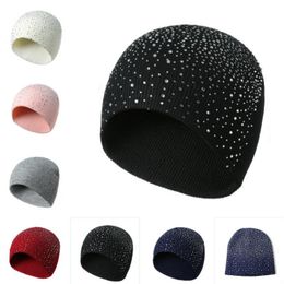 Crystal Beanie Hat Party Winter Warm Knit Cap Thick Soft Stretch Saprkly Bling Skull Caps for Women Girls