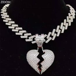 Men Women Hip Hop Iced Out Bling Heart Pendant Necklace With 13mm Rhombus Cuban Chain HipHop Necklaces Fashion Jewelry Gifts