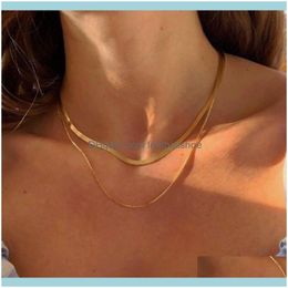 & Pendants Jewelrytrendy Street Style Minimalist Double Layers Gold Colour Snake Chain Choker Necklaces For Women Jewellery Aessories Gifts Cha