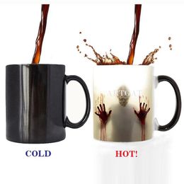 Mugs Drop Six Designs Zombie Colour Changing Coffee Mug Heat Sensitive Tea Cup Printing With Bloody Hands