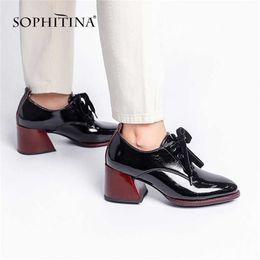 SOPHITINA Mature Women Pumps Office Handmade Lace Up Round Head Square Heel Shoes Leisure Comfortable 's BY242 211123