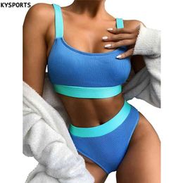 Women Sexy High Waist Bikinis Swimsuits Swimwear Splicing Beachwear Suits 210712