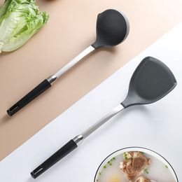 Silicone Cooking Utensils Turners Spatula Soup Spoon Stainless Steel Handle Heat-Resistant Pan Turner Shovel Scoop Kitchen Tools WLY BH4718