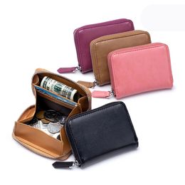 Genuine Leather Coin Purse Men Small Change Pocket Blocking Business Card Bags Women Elegant Mini Wallet Money Bag