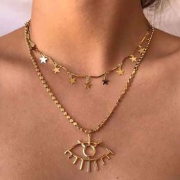 Pendant Necklaces Fashion Alloy Eyes Stars Multilayer Necklace Vintage Hip Hop Punk Choker Women Trend Accessories Jewellery Gift