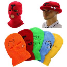 Motorcycle Face Masks Embroidery Knits Cap Cartoon Windproof Warm Hat Head Caps 3 Hole Full Face Knit Ski Mask For Motorcycles Motor Bike