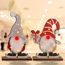 Christmas Decorations Wooden Rudolph LED Lighting Printed Ornaments Decoration Home 2022 Gifts Year E2S7