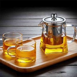 Glass Teapot Heat Resistant Square Infuser Filter Milk Oolong Flower Pot 350/550/750/950ML 210621