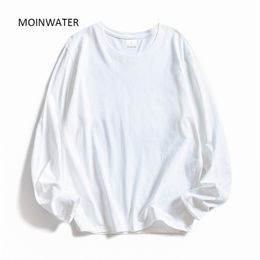 MOINWATER Women O-neck Long Sleeve T shirts Lady White Cotton Tops Female Soft Casual Tees Women's Black T-shirt 210317