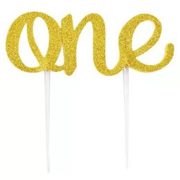 boy baby shower cakes UK - Other Festive & Party Supplies 1pcs Gold Glitter Paper ONE Cake Toppers For Baby Shower Girl Boy First Birthday Year Old Decor