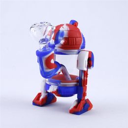 Hookahs Mini unbreakeable bongs silicone bong detachable modern robot design glass water case smoking pipes