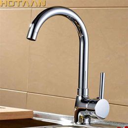 aan Kitchen Faucets Chrom Copper Mixer Single Handle Hole Sink Tap 210719