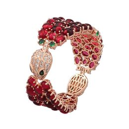-Boucles d'oreilles Collier Fashion Classic Luxe Big Rouge Rose Rose Snake Bracelet Dubai Européenne Ensemble Zircon Femmes Femme Girl mariage Partie de mariée bijoux