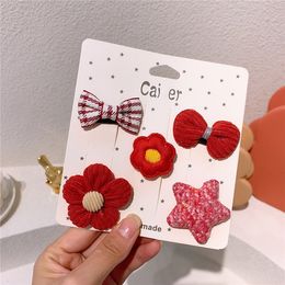 5 Pcs New Kids Hair Accessories Sweet Girl Baby Simple Cute Fabric Bow Flower Star Duckbill Clip Fashion Children's Hairpins