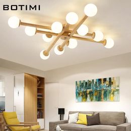 Ceiling Lights BOTIMI Solid Wood With Glass Ball Lampshade For Sitting Room Modern Wooden Bedroom Surface Mounted Dining Lamps