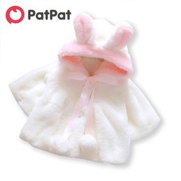 Spring and Autumn Baby Toddler Adorable Rabbit Ear Decor Popon Solid Hooded Coat for Girl coat Clothes 210528