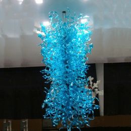 Modern Suspension Led Hanging Pendant Lamp Blue Large Indoor Hand Blown Goass Chandeliers Lighting for Home Decoration 80 Inches Long