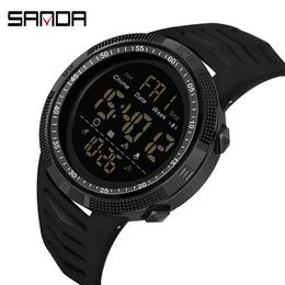 SANDA Luxury Men Digital Watch Military Sport LED Waterproof Quartz Wrist Watch Resin Male Clock Men Electronic Watches X0524