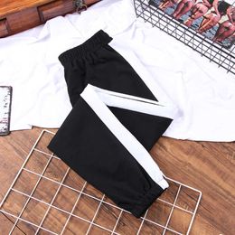 Spring Autumn Sport trousers Women White Splicing striped casual Pants Elastic waist Streetwear Cool Girl Loose Hip Hop Pants Q0801