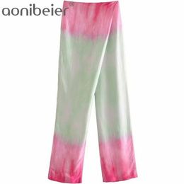 Lightweight Summer Fashion Tie Dye Print Women Long Trousers Folds Detail Side Zipper High Waist Loose Pants Female 210604