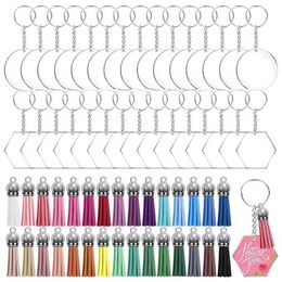 120 Pcs Acrylic Keychain Blanks with Key Rings Jump Rings Round Clear Discs Circles Colorful Tassel Pendants for Diy Projects Cr H0915