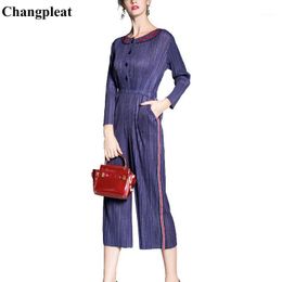 Women's Jumpsuits & Rompers Changpleat 2021 Autumn Women Miyak Pleated High End Fashion Stripe Female Jumpsuit Tide