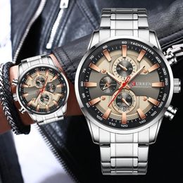 Curren Men Watches Top Brand Luxury Chronograph Man Waterproof Quartz Watch Stainless Steel Luminous Male Clock Wrist Watch 210517