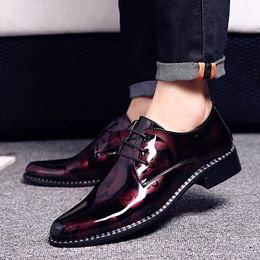 Shoes Leather Dress outdoor Male Business Crocodile Pattern Pointed Toe lace up Oxford Shoe Wedding club Party shoes men