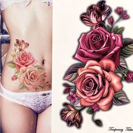 Beauty 1 piece Make Up Fake Temporary Tattoos Stickers Rose Flowers Arm Shoulder Tattoo Waterproof Women Big Flash Tattoo on Body