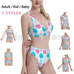 Women's Swimwear Kawaii Octopus Pink & Blue Swimsuit Bikini Padded High Waist Octopi Tentacles Bows Cute Animal