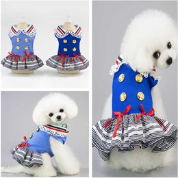 New 100% Cotton Lovely Lace Collar Wavy Side Military Dress for Dogs Puppy and Cats Clothes Pet Supplies