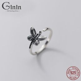 simple elegant silver rings Australia - Cluster Rings Ginin 925 Sterling Silver Ring For Women Korean Simple Personalized Elegant Butterfly Thai Artistic Vintage Jewelry