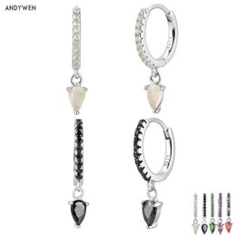 Andywen 100% 925 Sterling Silver High Quality Ovals Water Drop Earring 10 Colour Luxury Women Fashion Ohrringe Piercing Jewellery 210608
