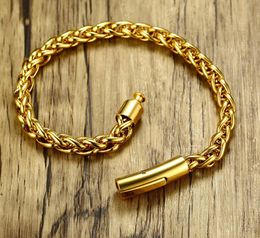 Gold Stainless Steel Braided Link Chain Bracelet for Mens Women Jewery 6mm 8.66 Inches