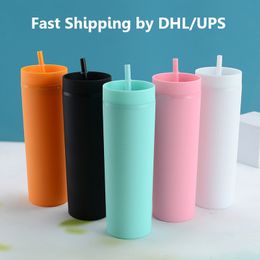 Newest Skinny Tumbler 16oz Double Layer Plastic Cup Children Milk Mug Portable Coffee Mugs Festival Party Supplies