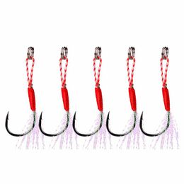 Fishing Hooks 5pcs Set Single Double Carp Hook With Thread Feather Roped Sea Fishinhook Tackle For