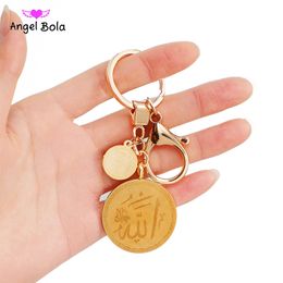 Stainless Steel Pendant Key Chains Muslim Arabic God Messager Keys Ring Jewelry