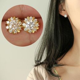 Double Fair Stud Earrings For Women Delicate Sunflower Cubic Zirconia Light Gold Silver Colour Party Gift Fashion Jewellery
