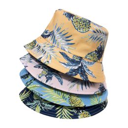 2021 Summer Panama Pineapple Printed Bucket Hat Men Fishing Fisherman Hats Women Girls Cap 14 Colours to choose